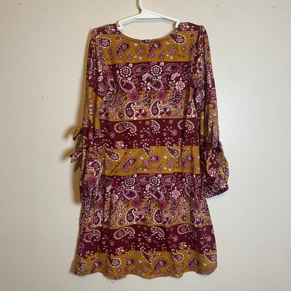 Bonnie Jean Paisley Knit Dress Maroon Pink Gold Long Sleeves Girls Size 7 Boho - Picture 2 of 4
